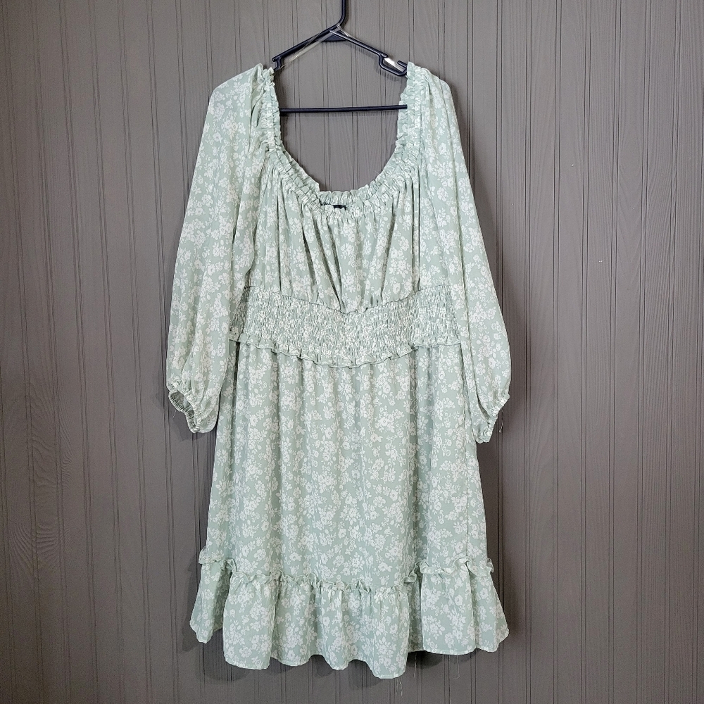Salt & Sugar Mini Dress Square Neck Ruffled Floral Print Green Women's 3X